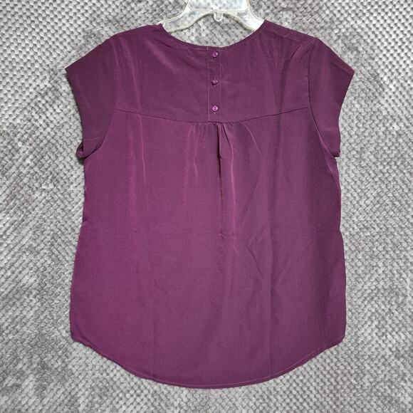 Monday Fun Blouse Women Large Purple Madeigh Button Back Cap Sleeve Relax Airy - Picture 2 of 9